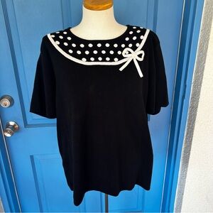 Vintage Designer's Original Black and White Polka Dot Short Sleeve Top Size 2X